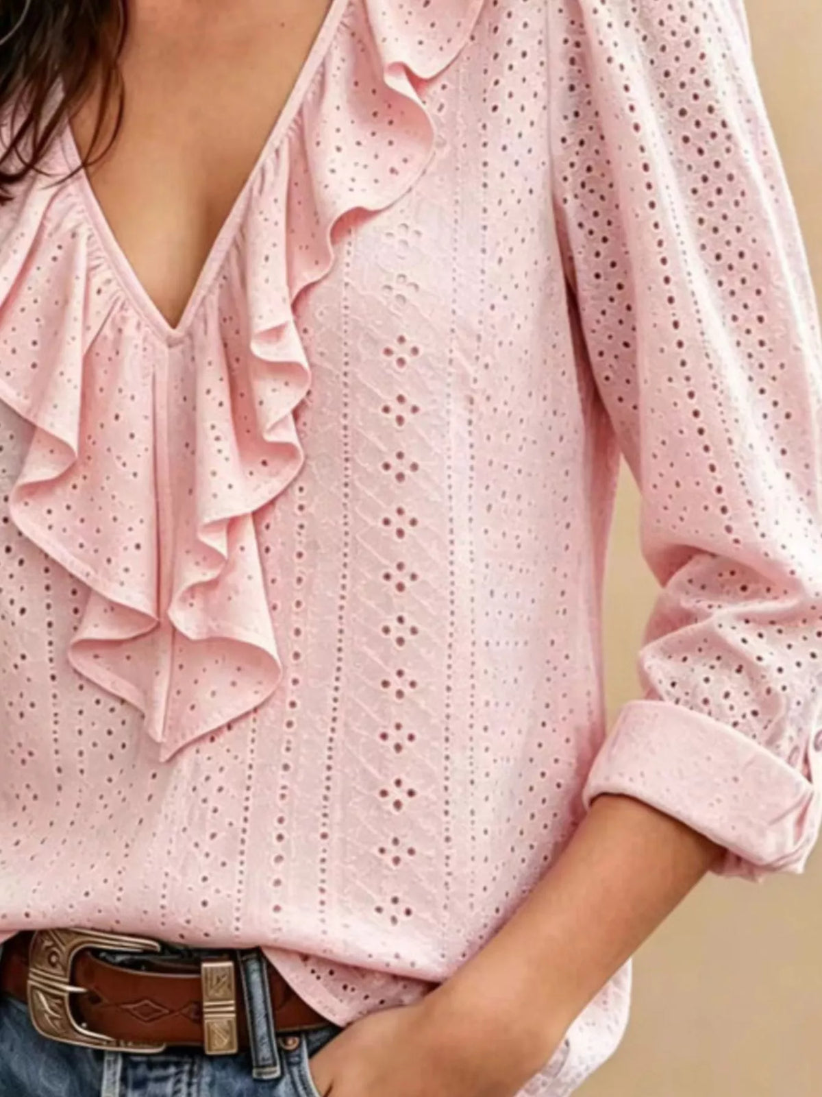 V-ringad blus i broderi anglaise – bild 3