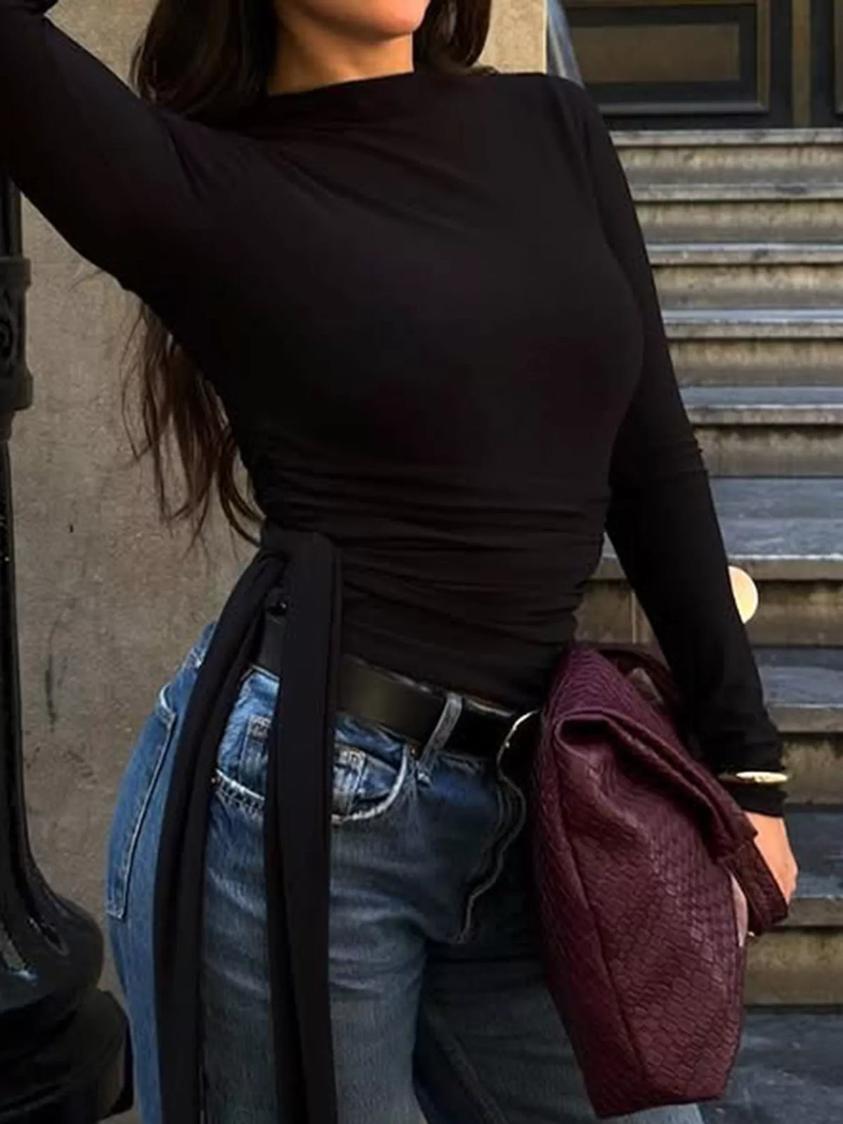 Långärmad t-shirt med hög halsringning