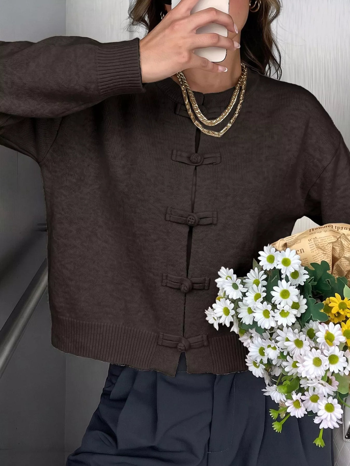 Kinesiskt inspirerad cardigan med knappstängning – bild 3