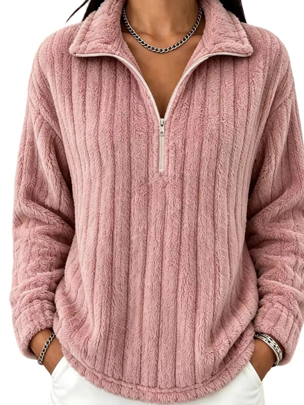 Sweatshirt med sänkt axel och kort dragkedja – bild 7