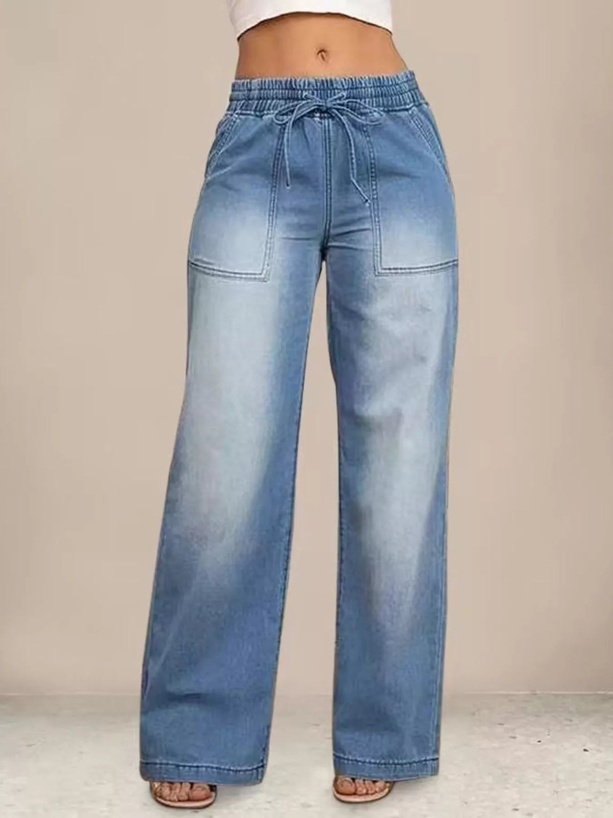 Vida jeans med dragsko och fickor – bild 5