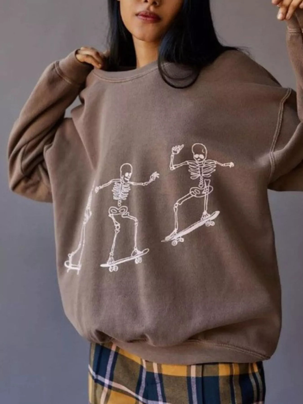Sweatshirt med dödskallemotiv och rund halsringning – bild 7