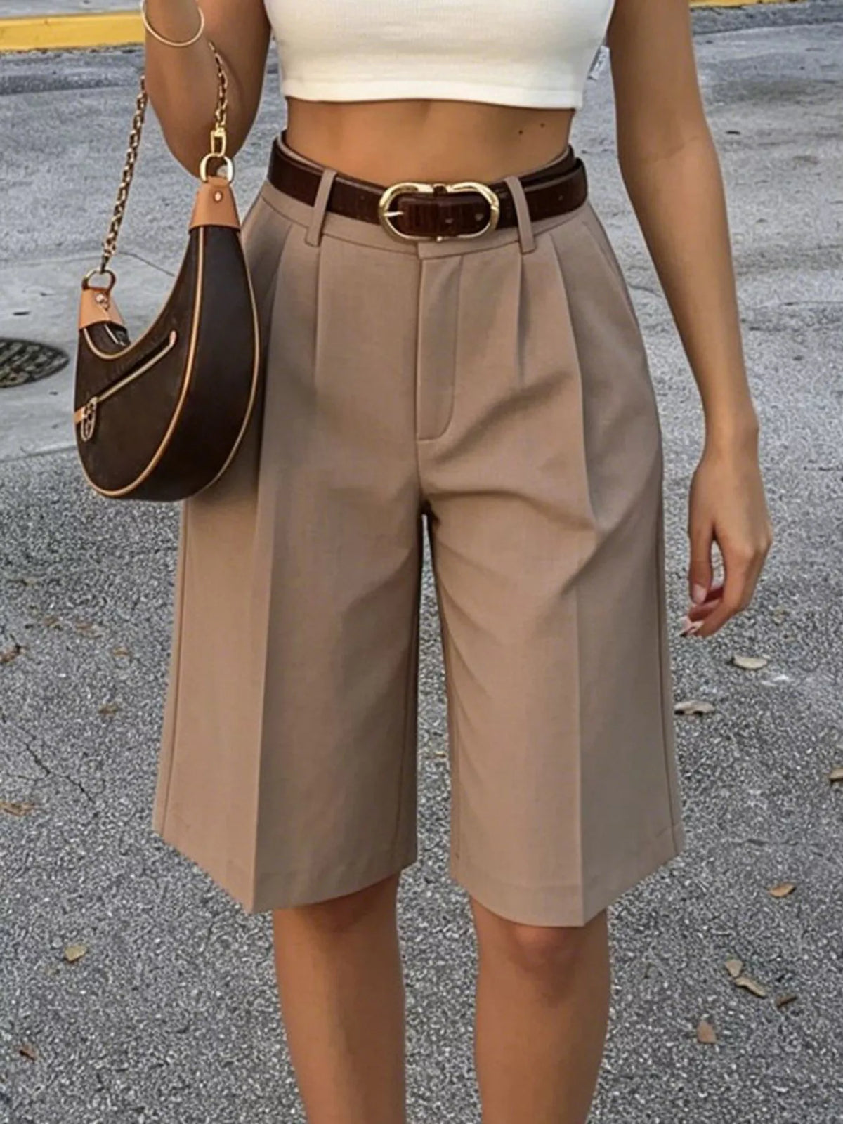 Veckade shorts med hög midja – bild 6