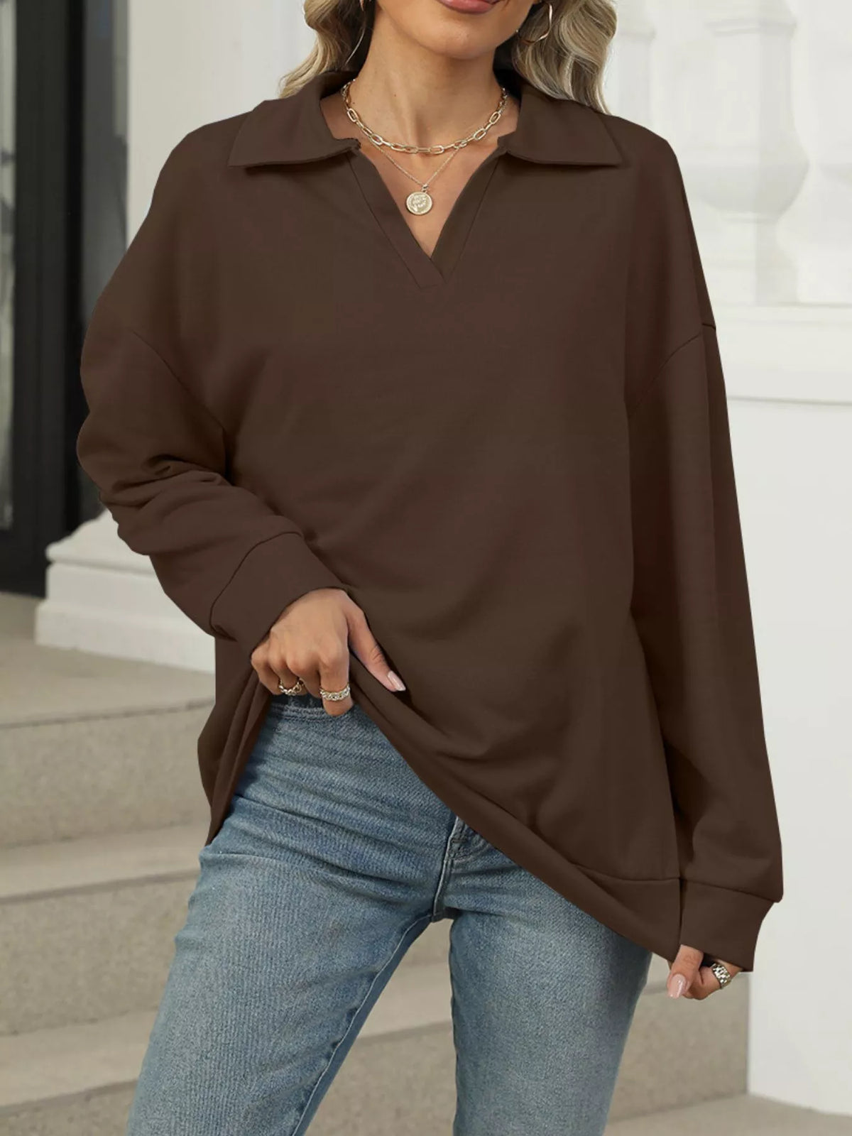 Oversize sweatshirt med johnny-krage – bild 14