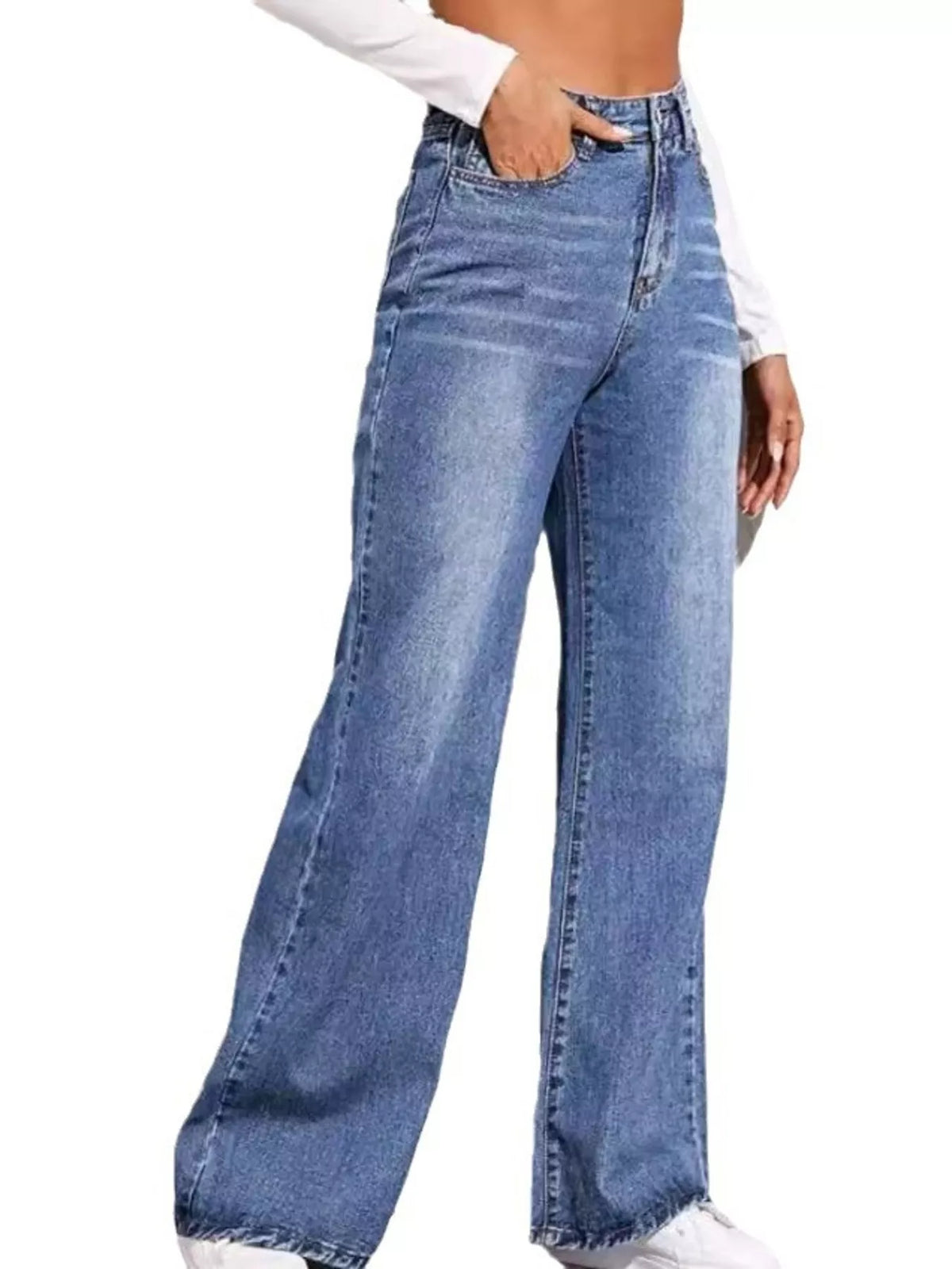 Mellanblå jeans med hög midja – bild 3