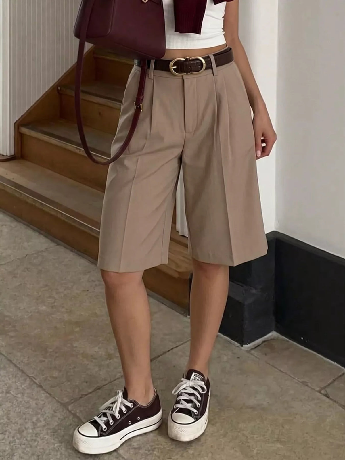 Veckade shorts med hög midja – bild 2