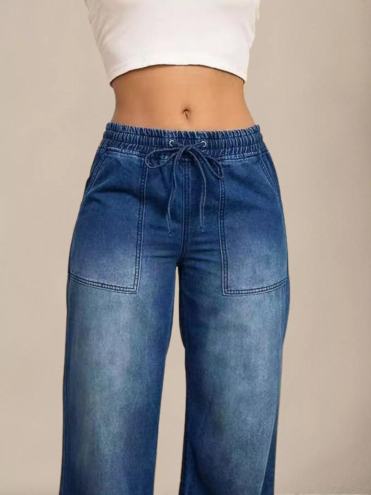 Vida jeans med dragsko och fickor – bild 2
