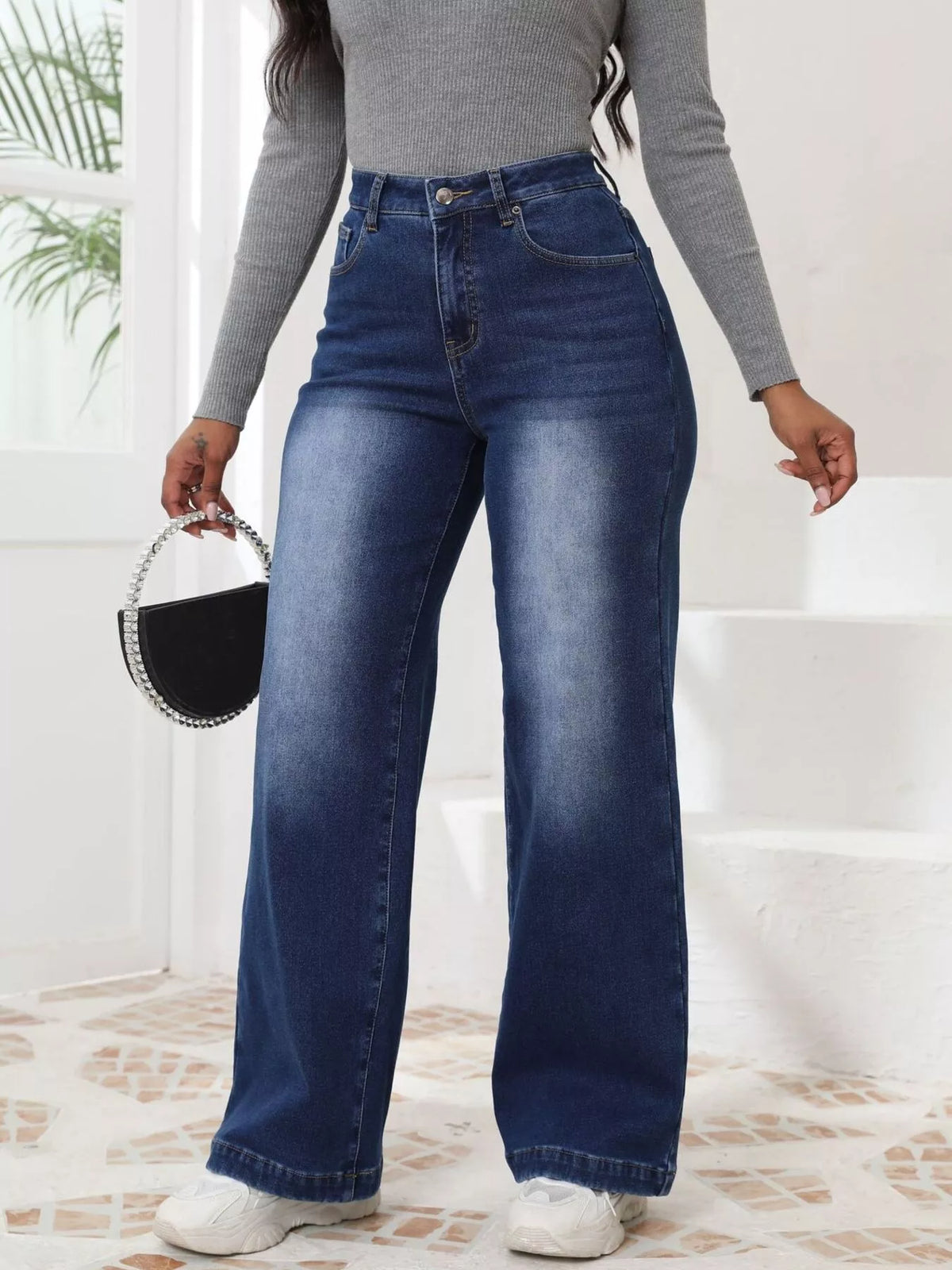 Jeans med klassisk blå tvätt och hög midja – bild 2
