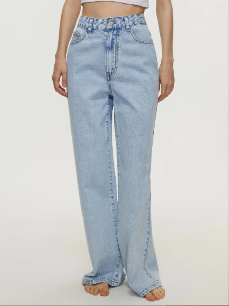 Blekt tvättade jeans med hög midja