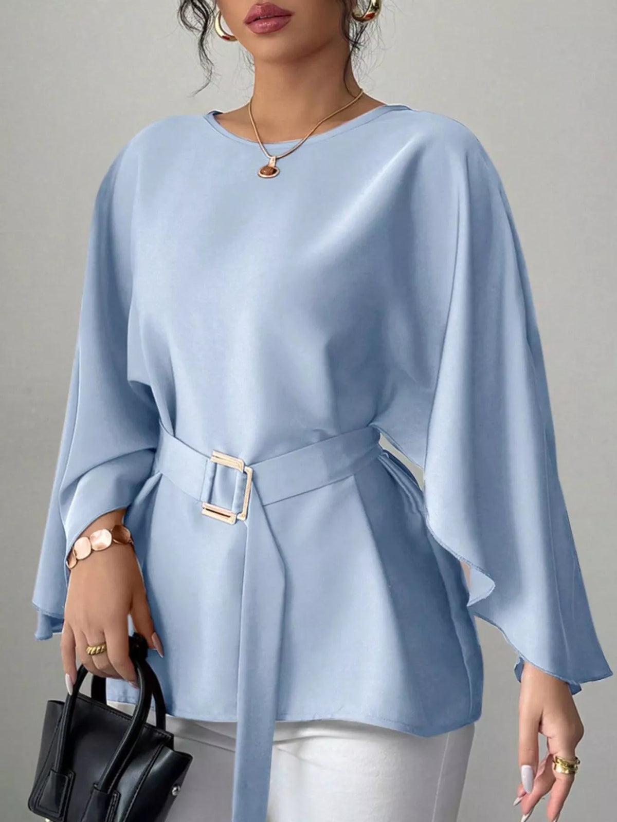 Blus med rund halsringning och fladdermusärm – bild 25