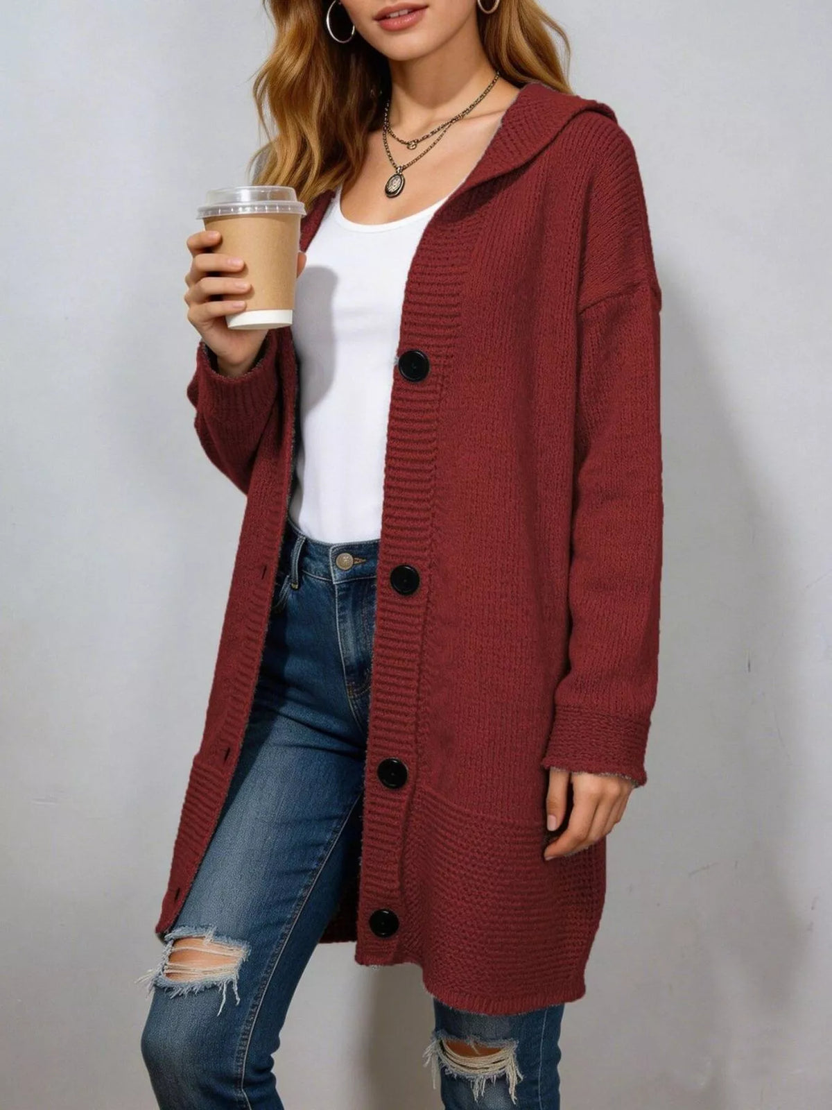 Ribbad cardigan med huva – bild 8