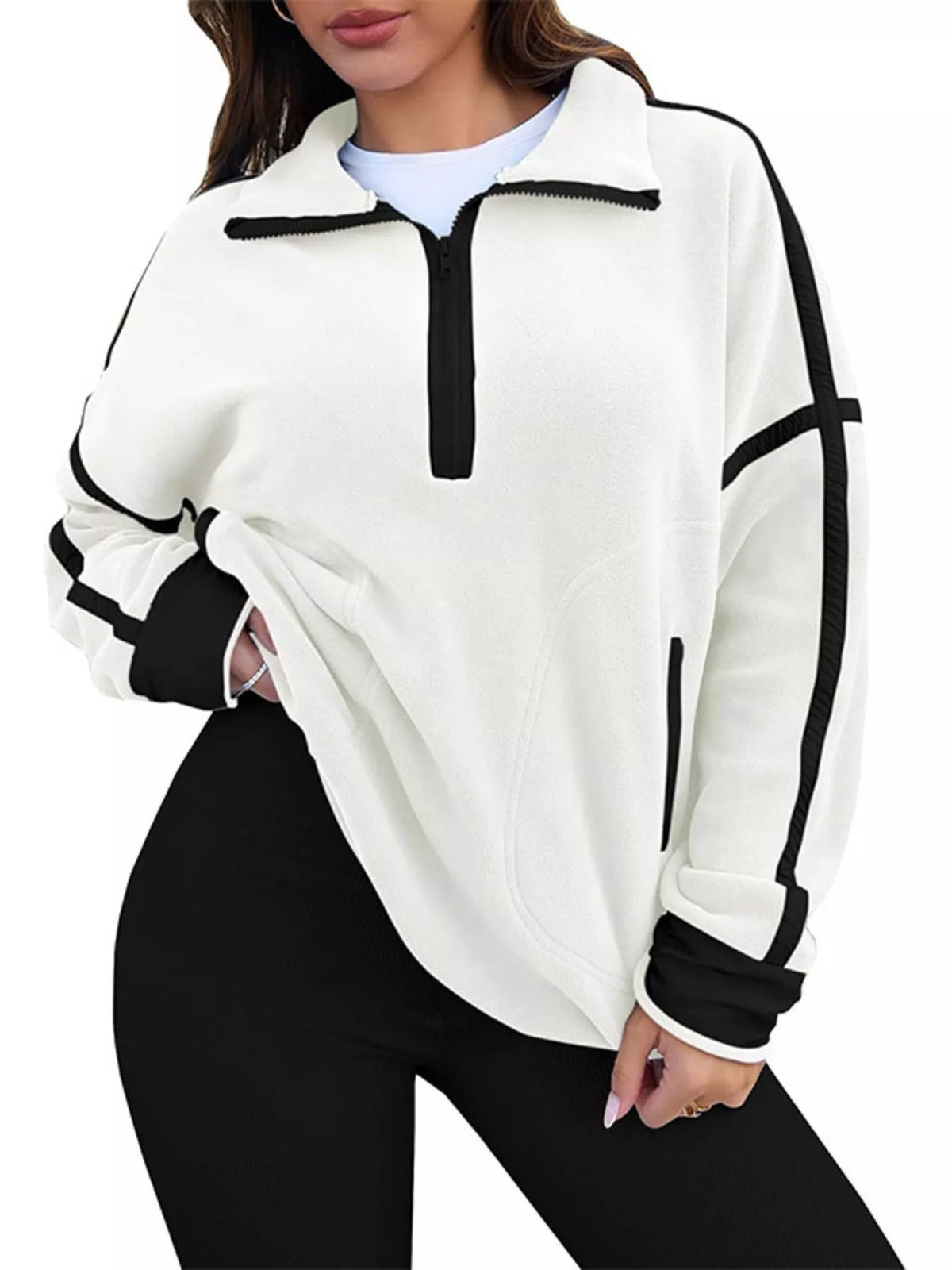 Sweatshirt med sänkt axel och halv dragkedja – bild 25