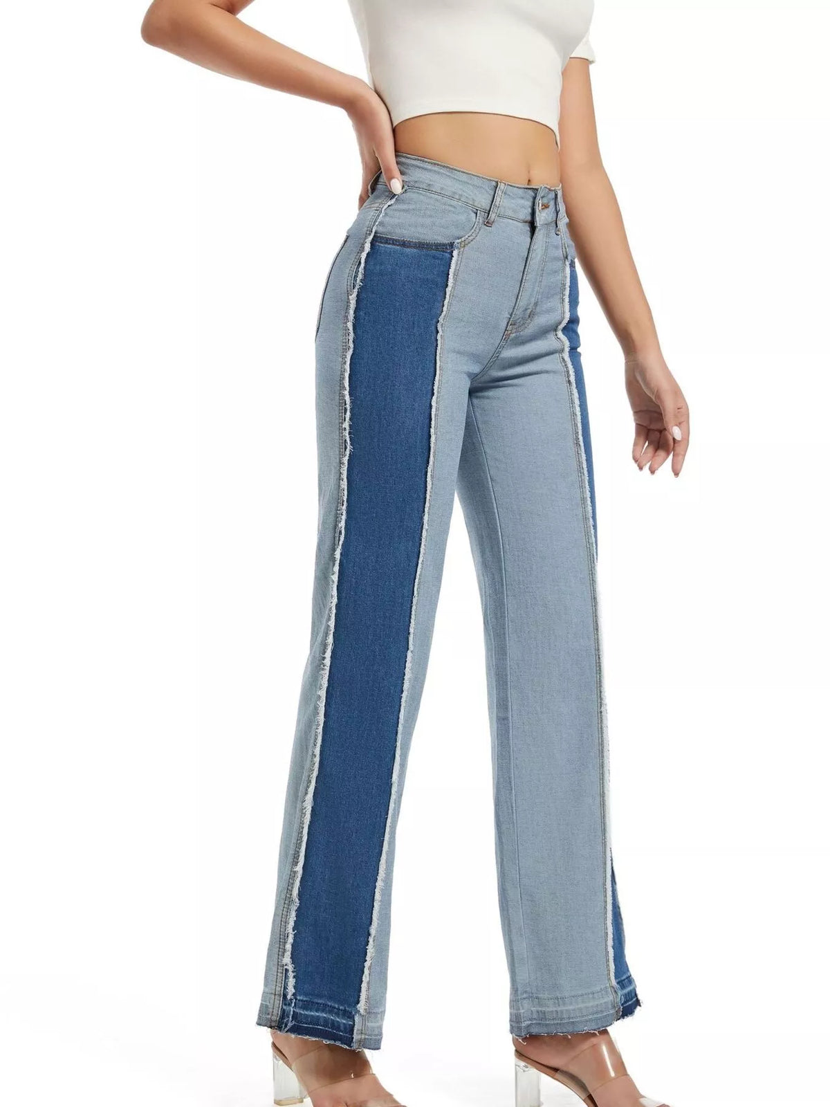 Jeans med färgblock och hög midja – bild 5