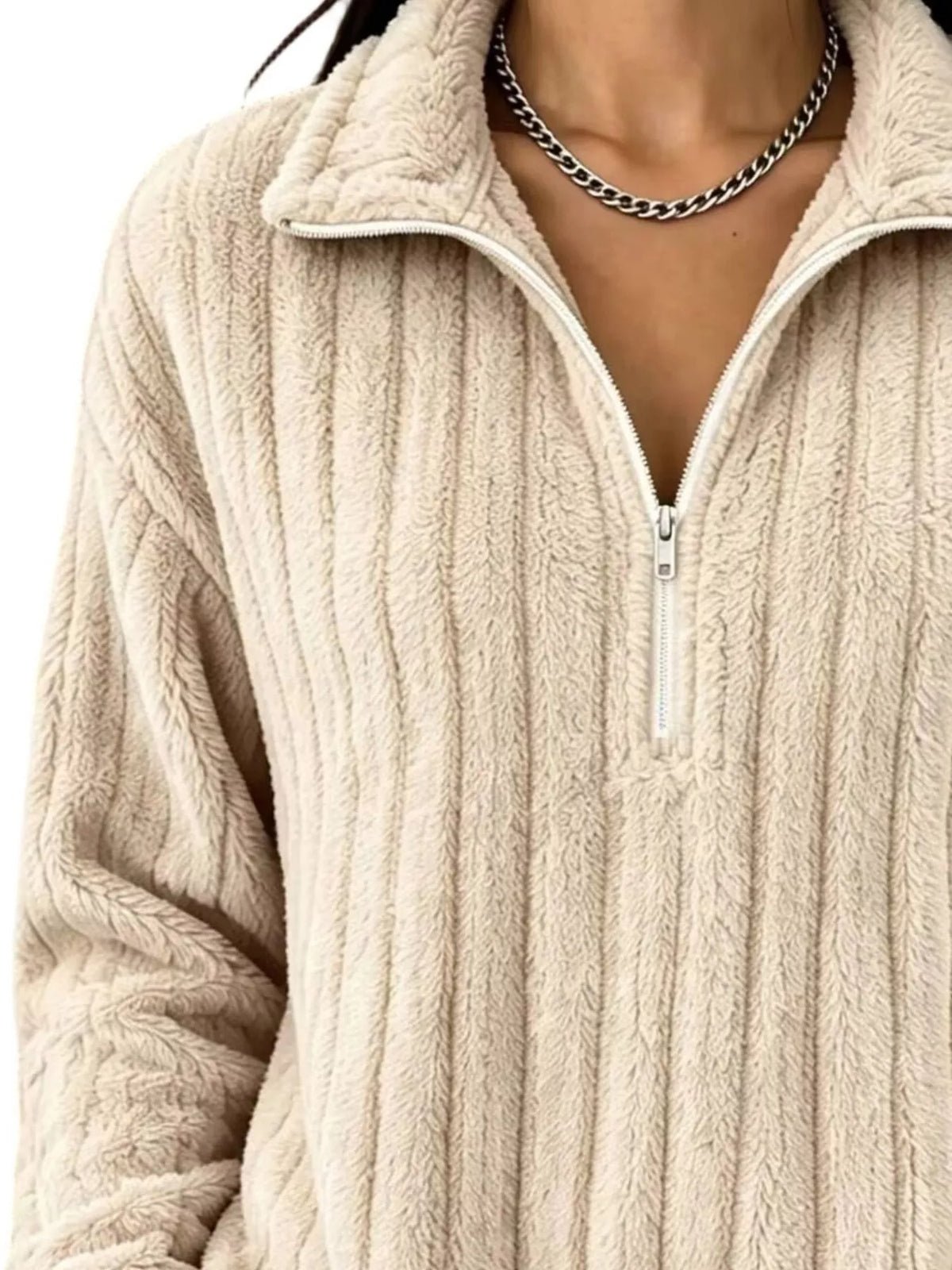 Sweatshirt med sänkt axel och kort dragkedja – bild 5