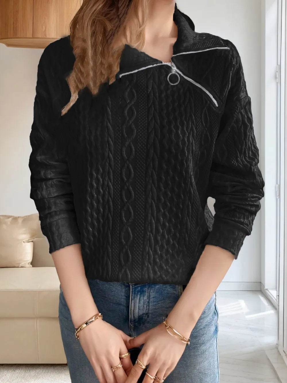 Långärmad sweatshirt med krage – bild 6