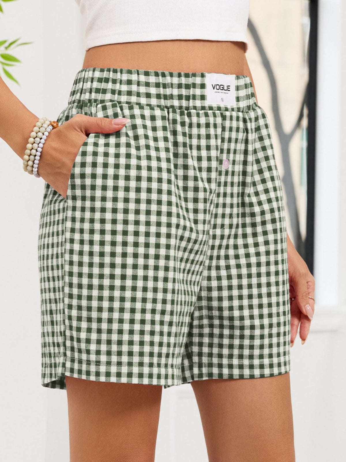 Rutiga shorts med resårmidja – bild 14