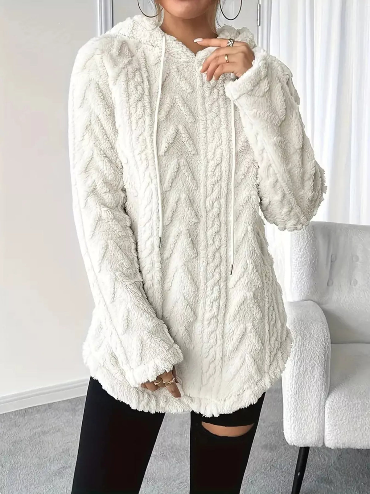 Strukturerad hoodie i fleece – bild 12