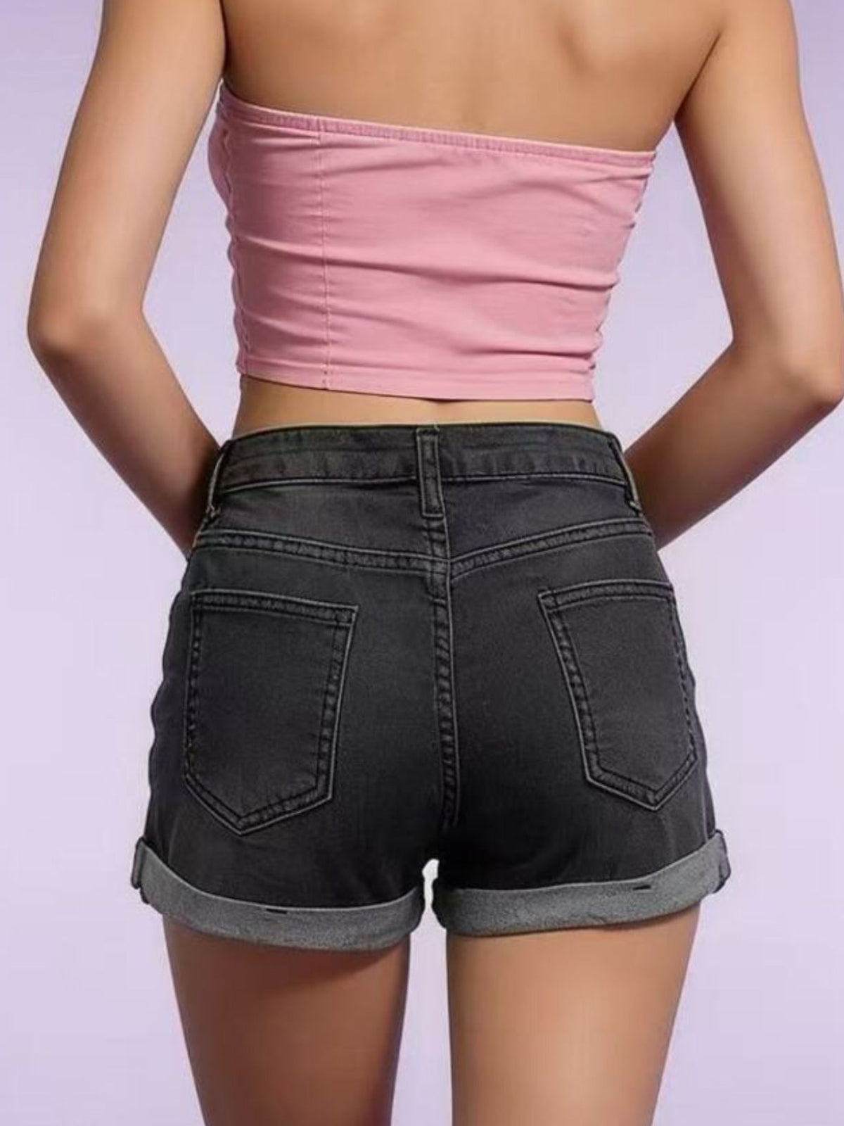 Uppvikta shorts i denim – bild 5