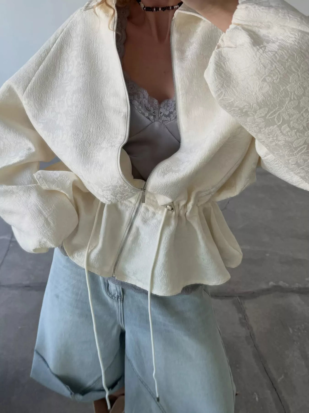 Jacquardvävd jacka med peplum – bild 4