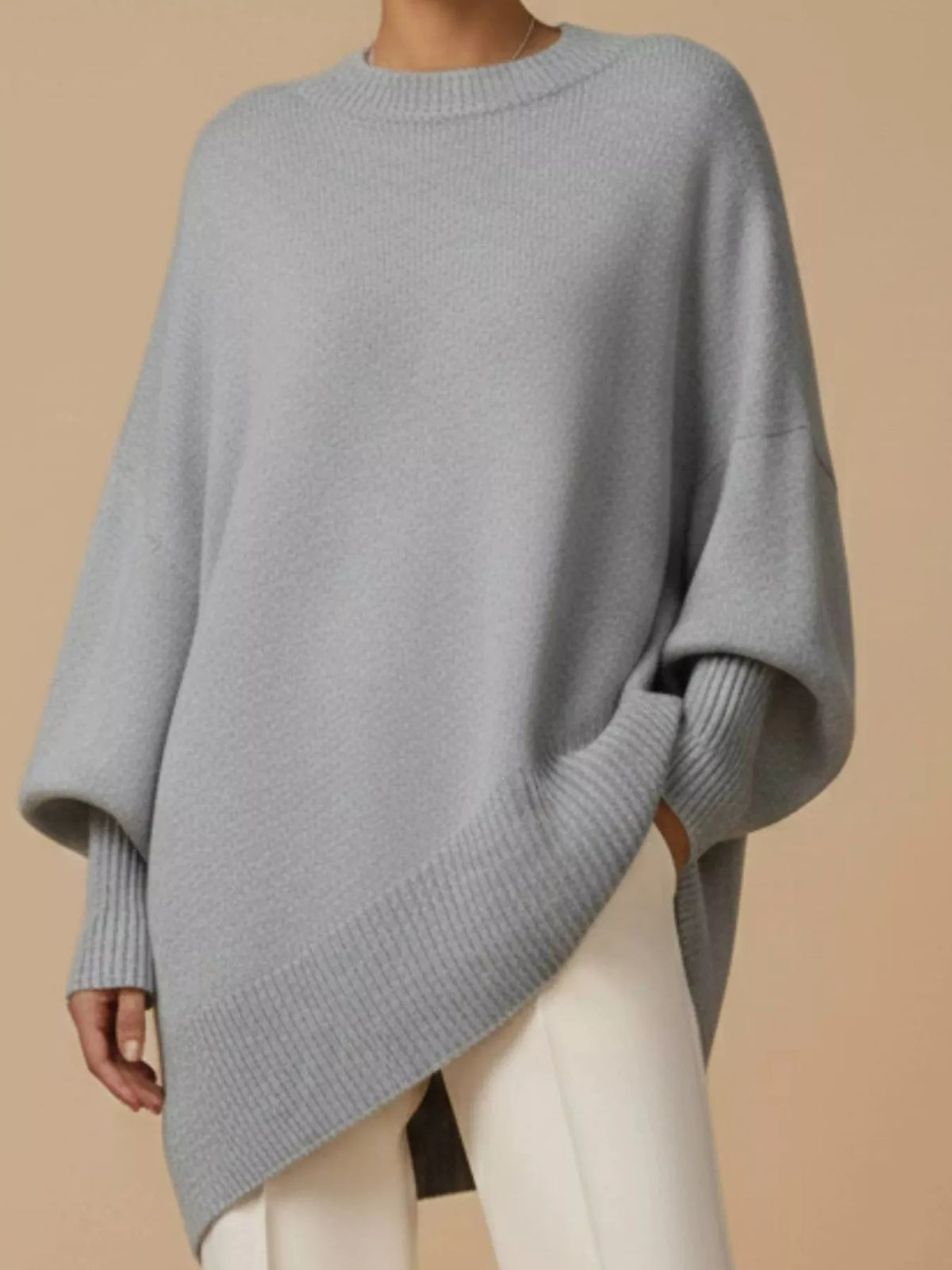 Ribbad oversize tröja med fladdermusärm – bild 6