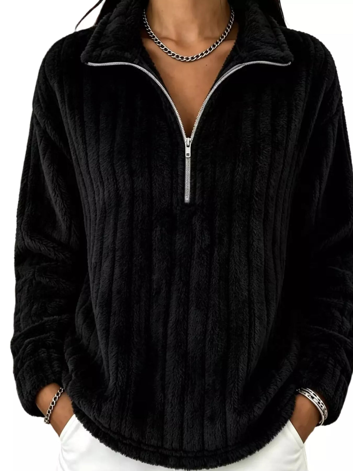 Sweatshirt med sänkt axel och kort dragkedja – bild 13