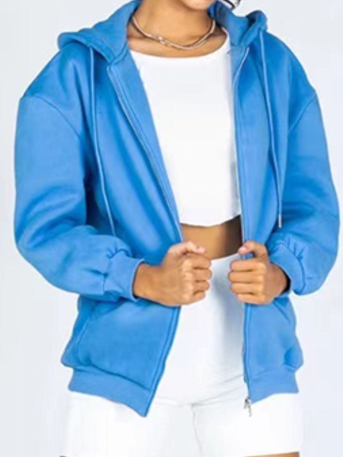 Hoodie med dragsko, dragkedja och fickor – bild 8