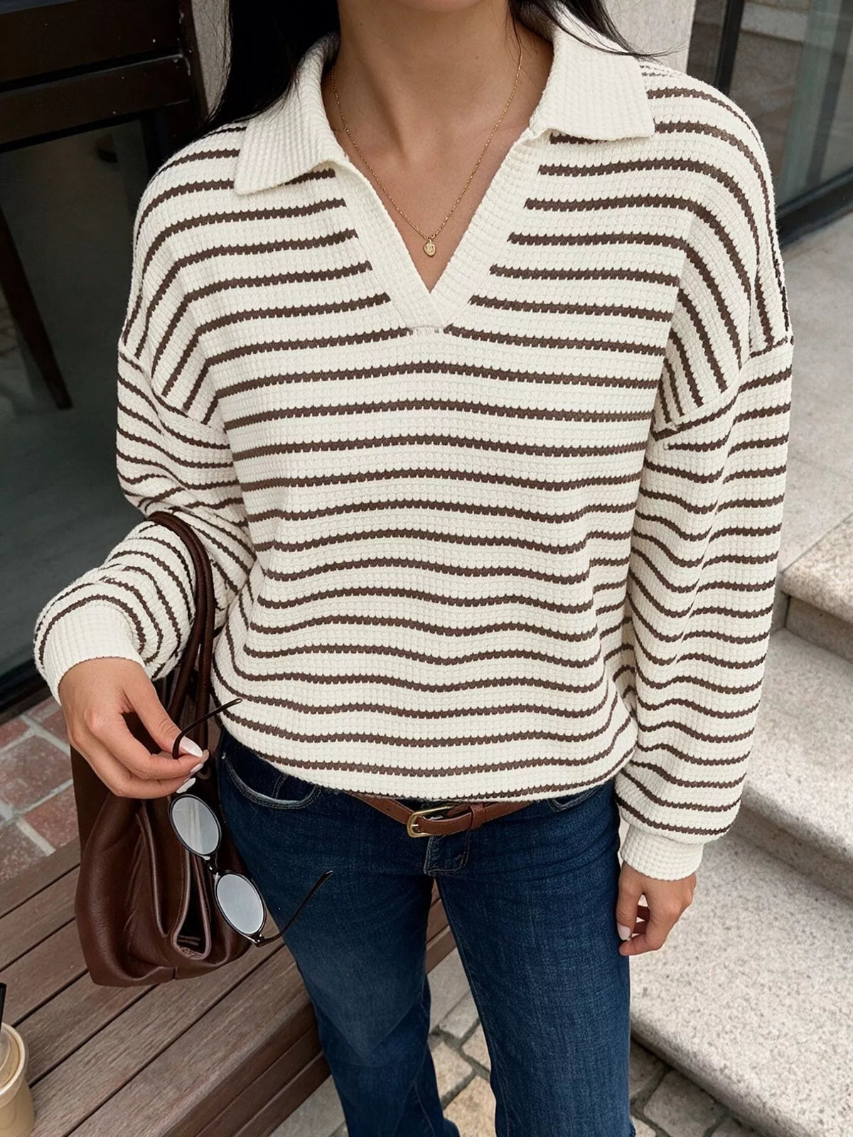 Randig sweatshirt med polokrage