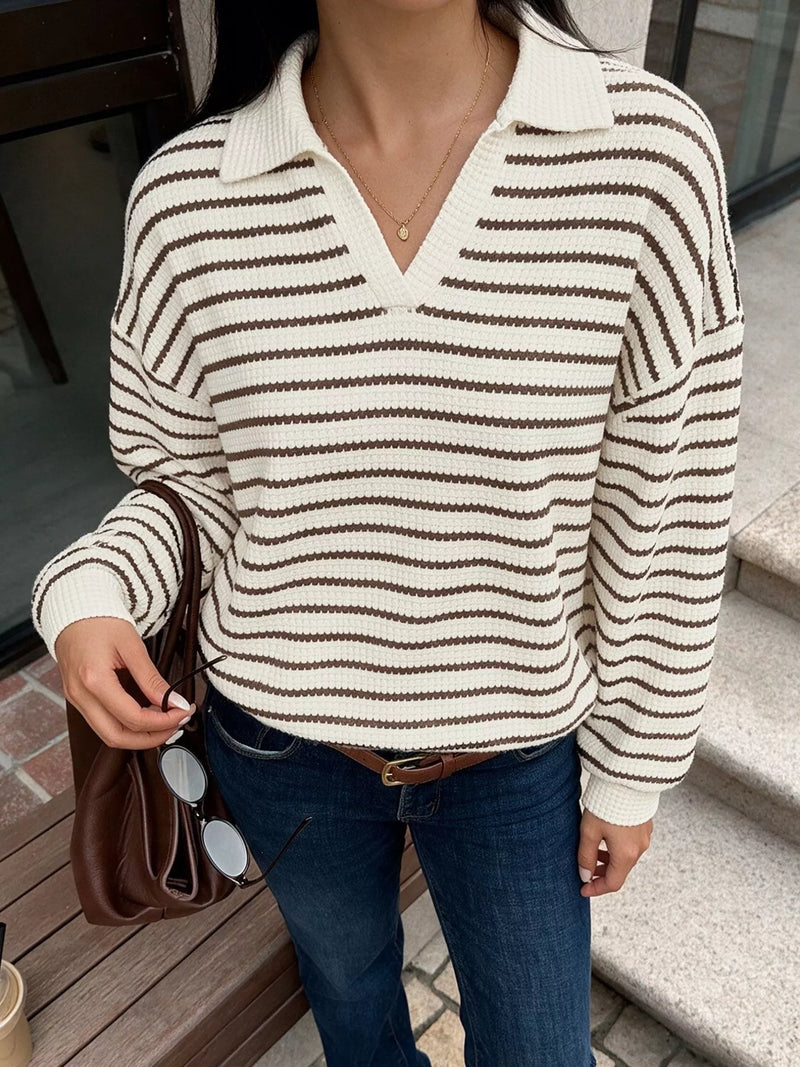 Randig sweatshirt med polokrage