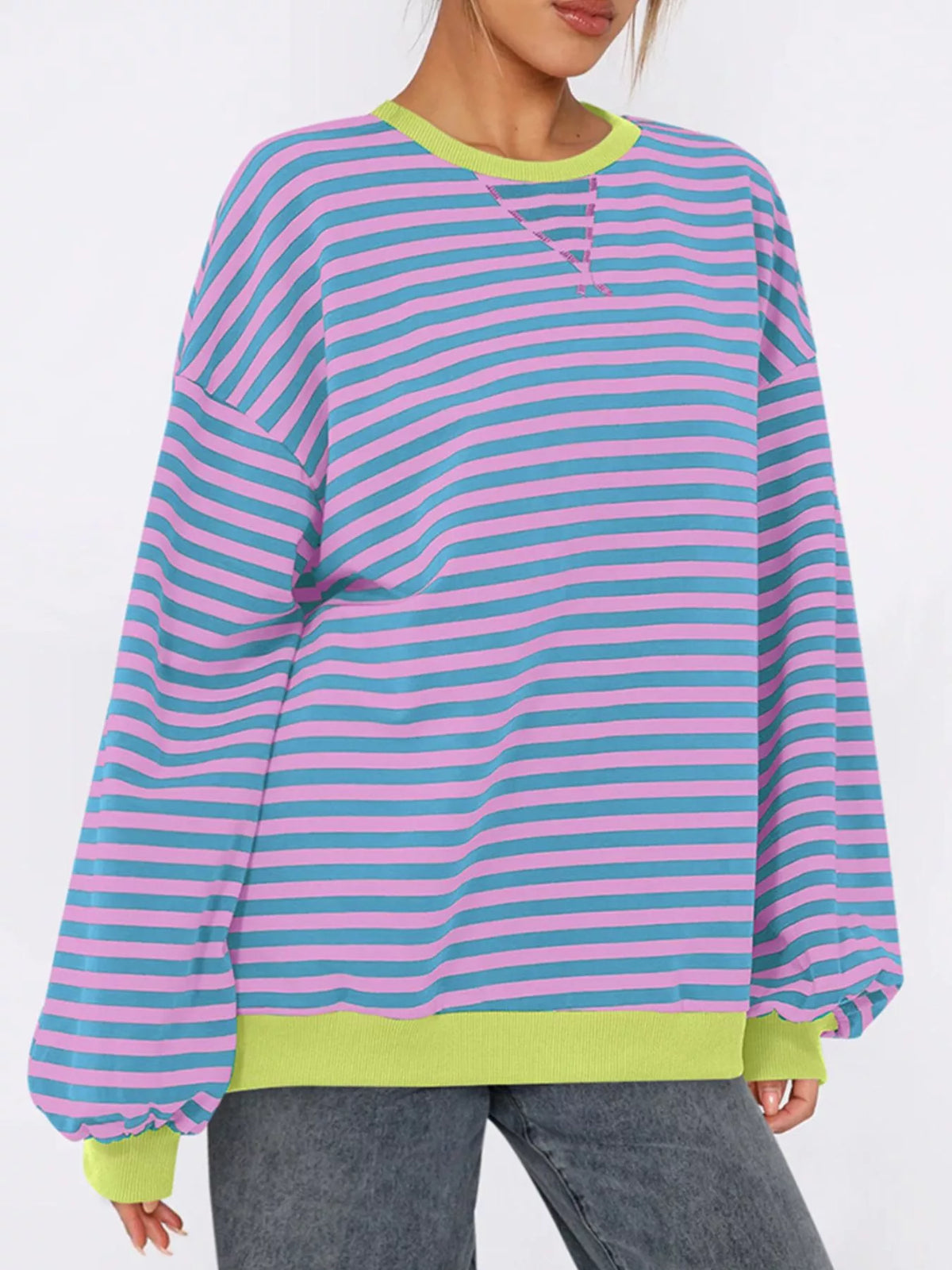 Randig ribbad sweatshirt med rund halsringning – bild 10