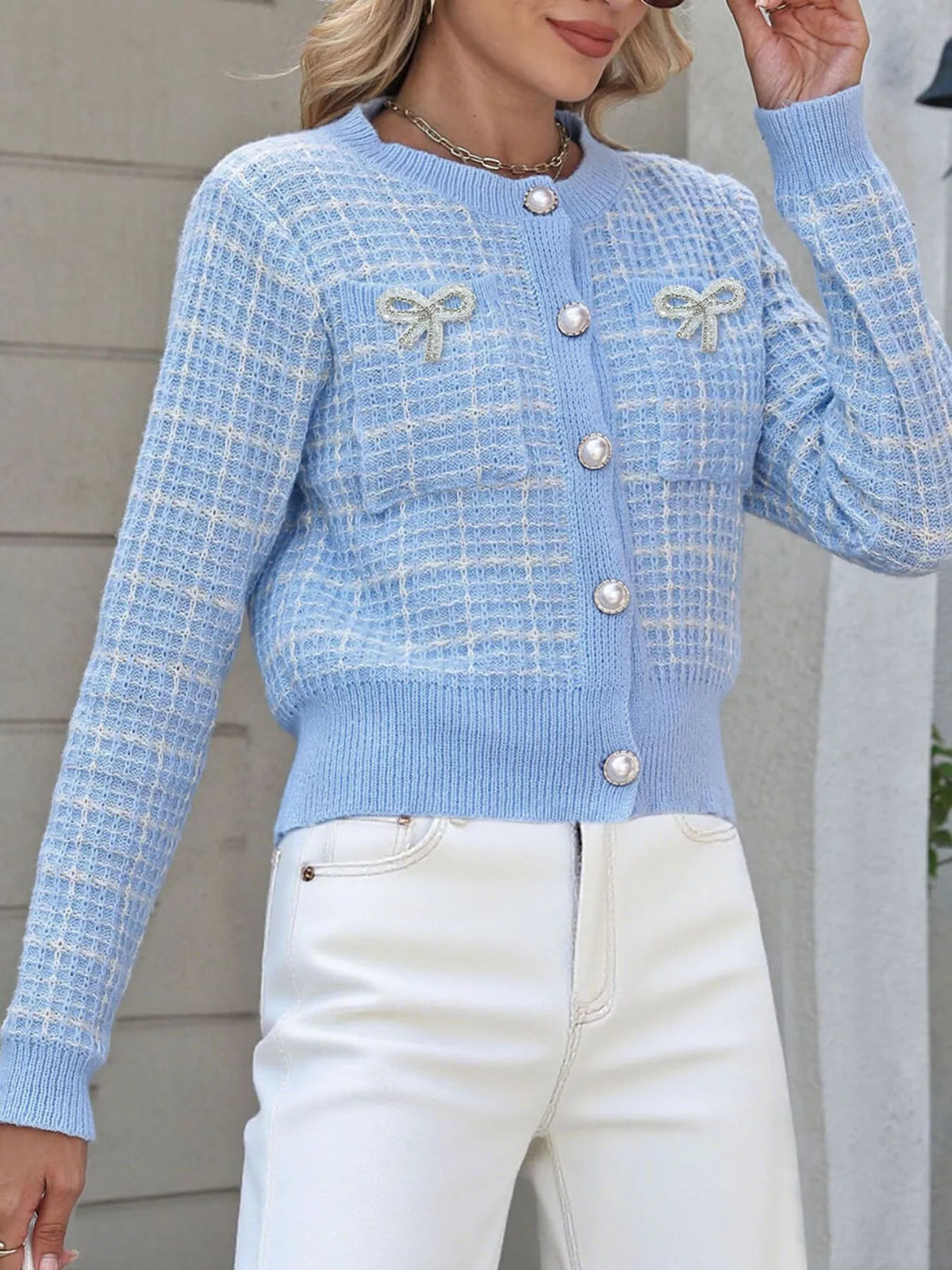 Cardigan i tweed med knappstängning – bild 6