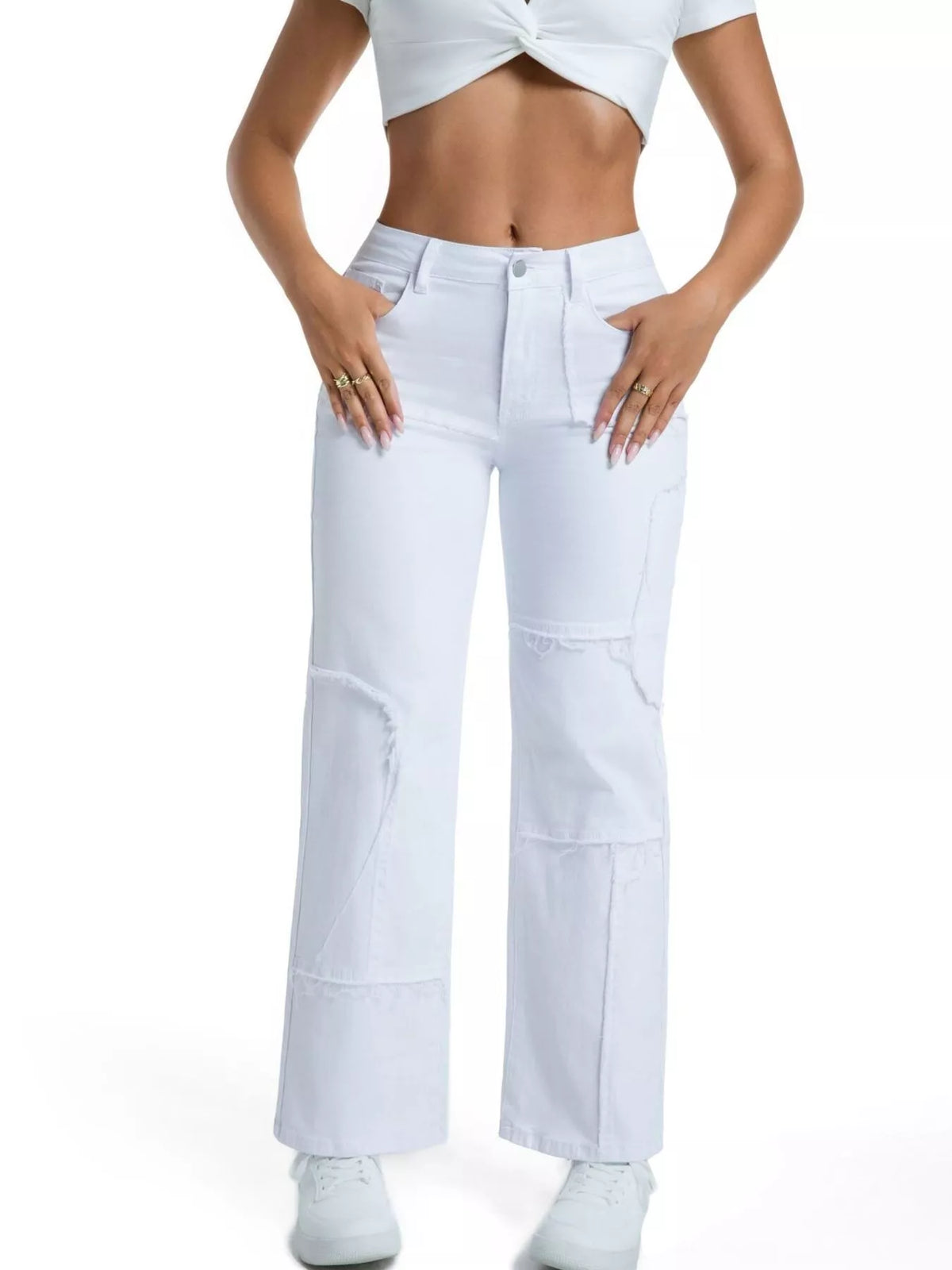 Raka jeans med fransad kant – bild 17