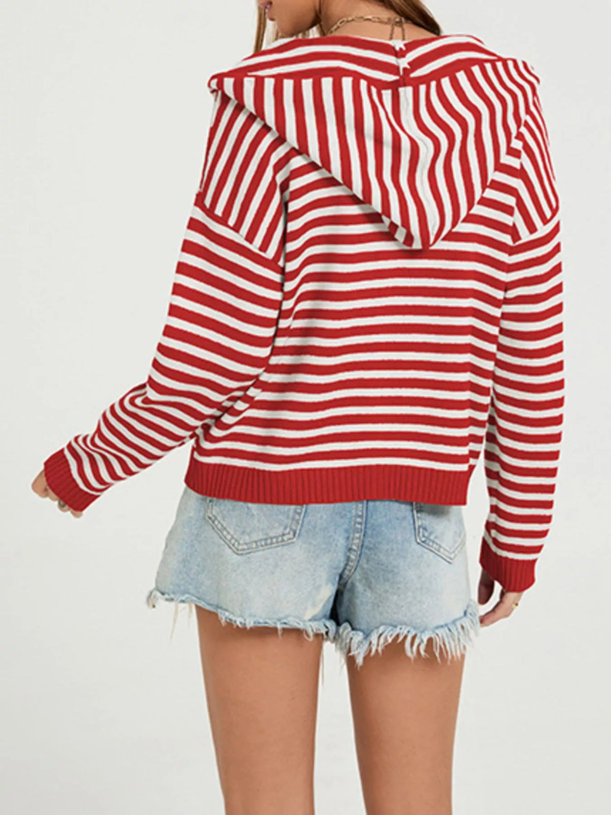 Randig cardigan med huva – bild 3