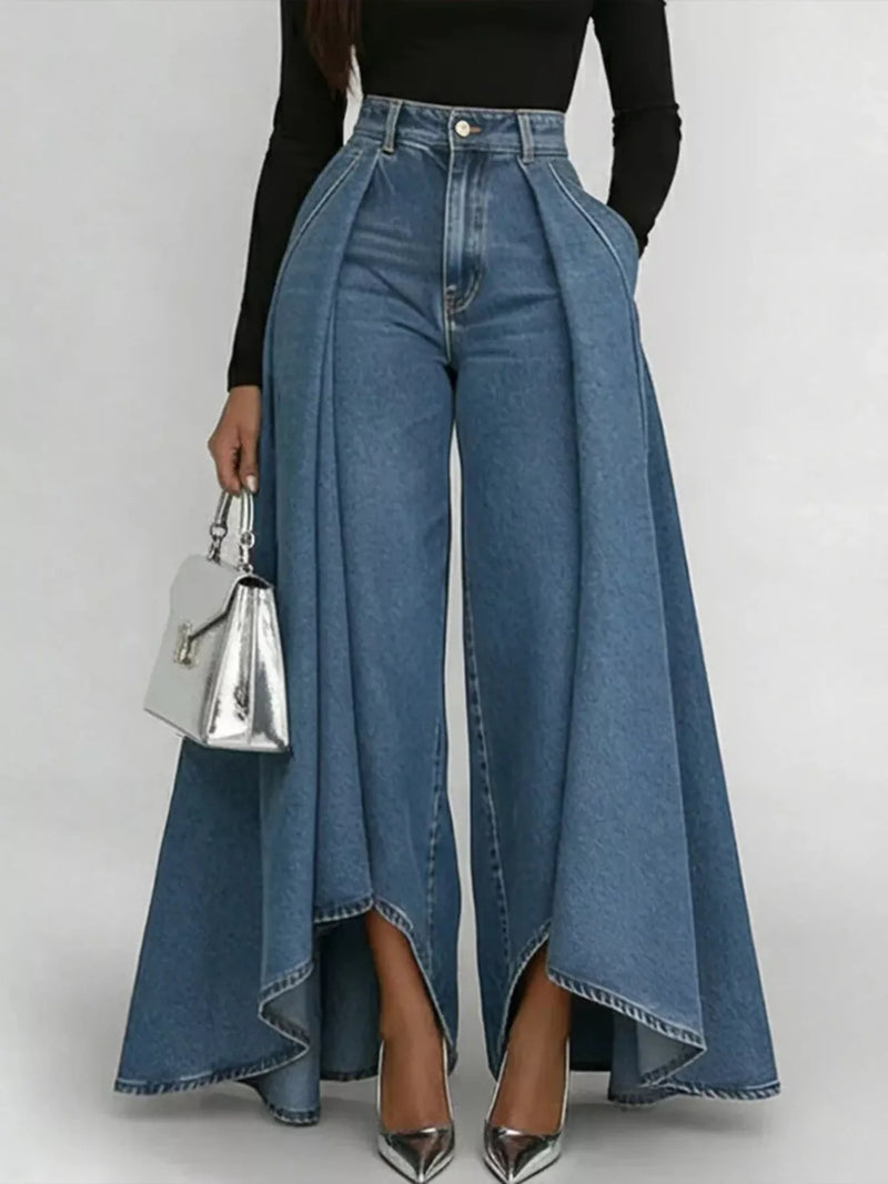 Asymmetriska jeans med hög midja