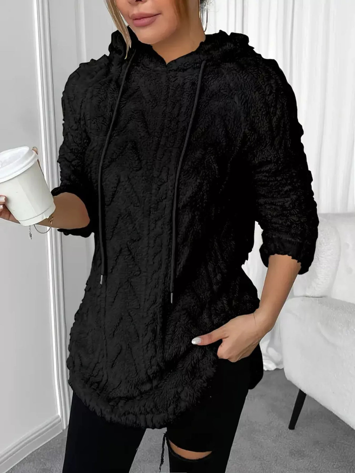 Strukturerad hoodie i fleece – bild 6