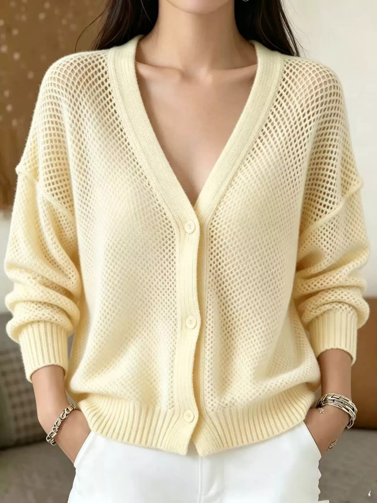 Hålstickad cardigan – bild 12