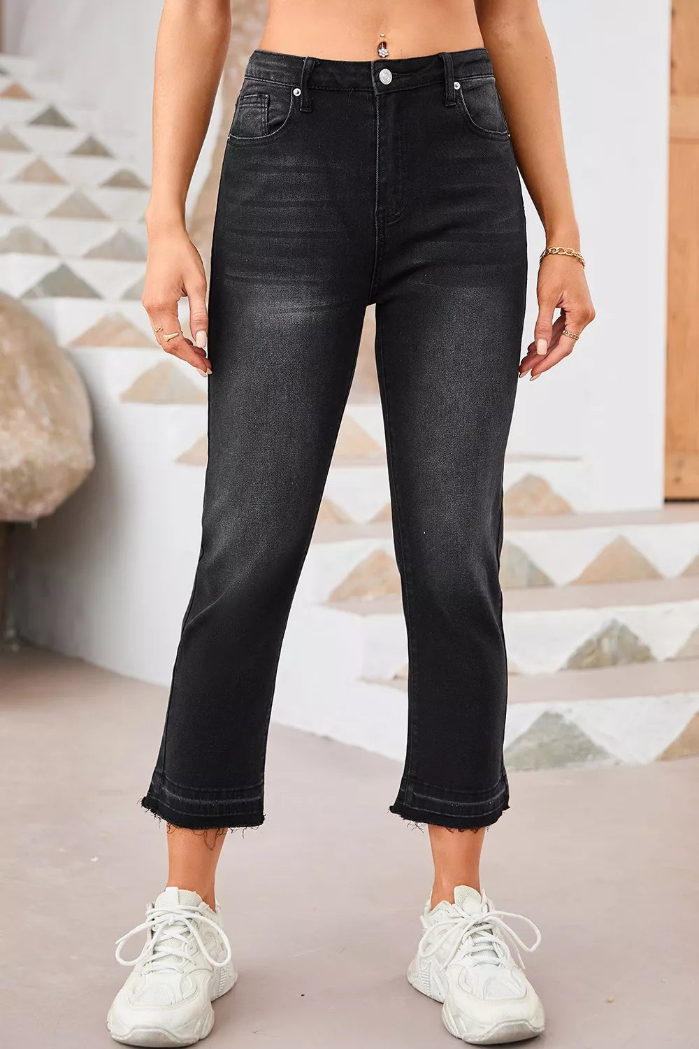 Raka jeans med hög midja – bild 4