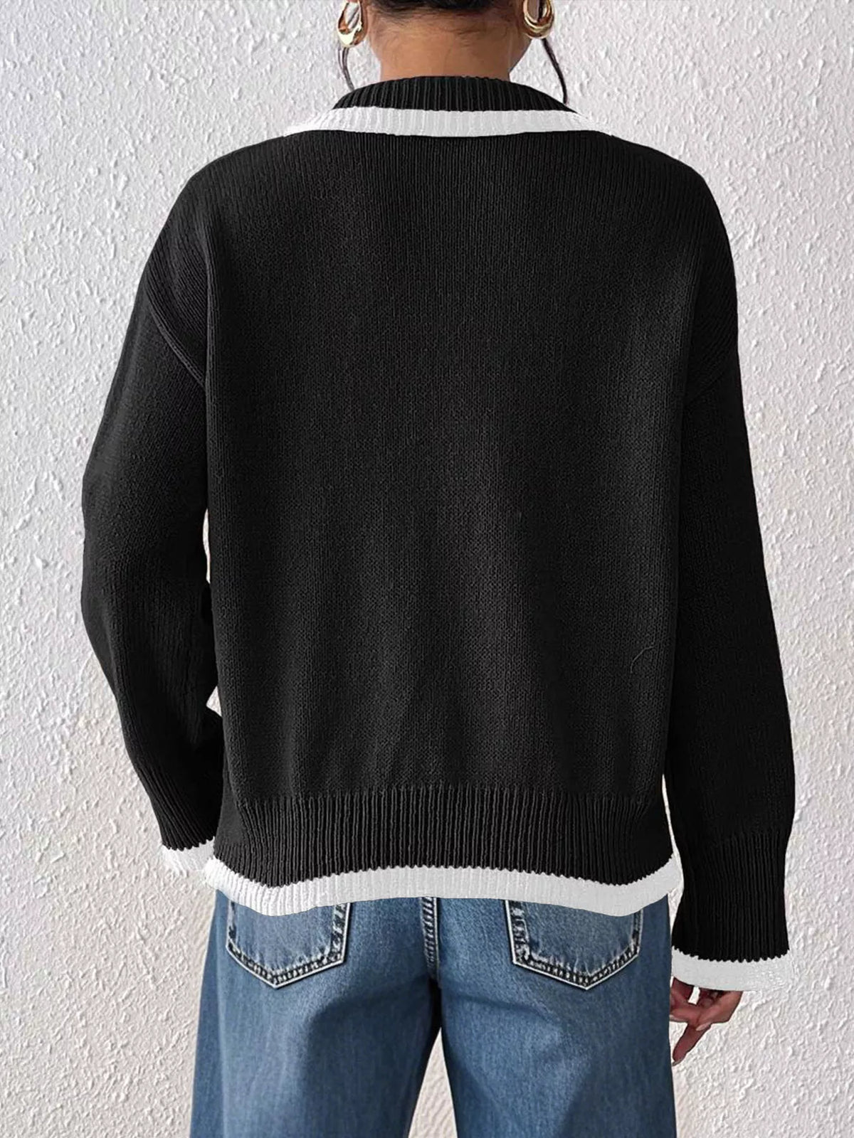 Ribbad tröja med polokrage och kontrastsöm – bild 5