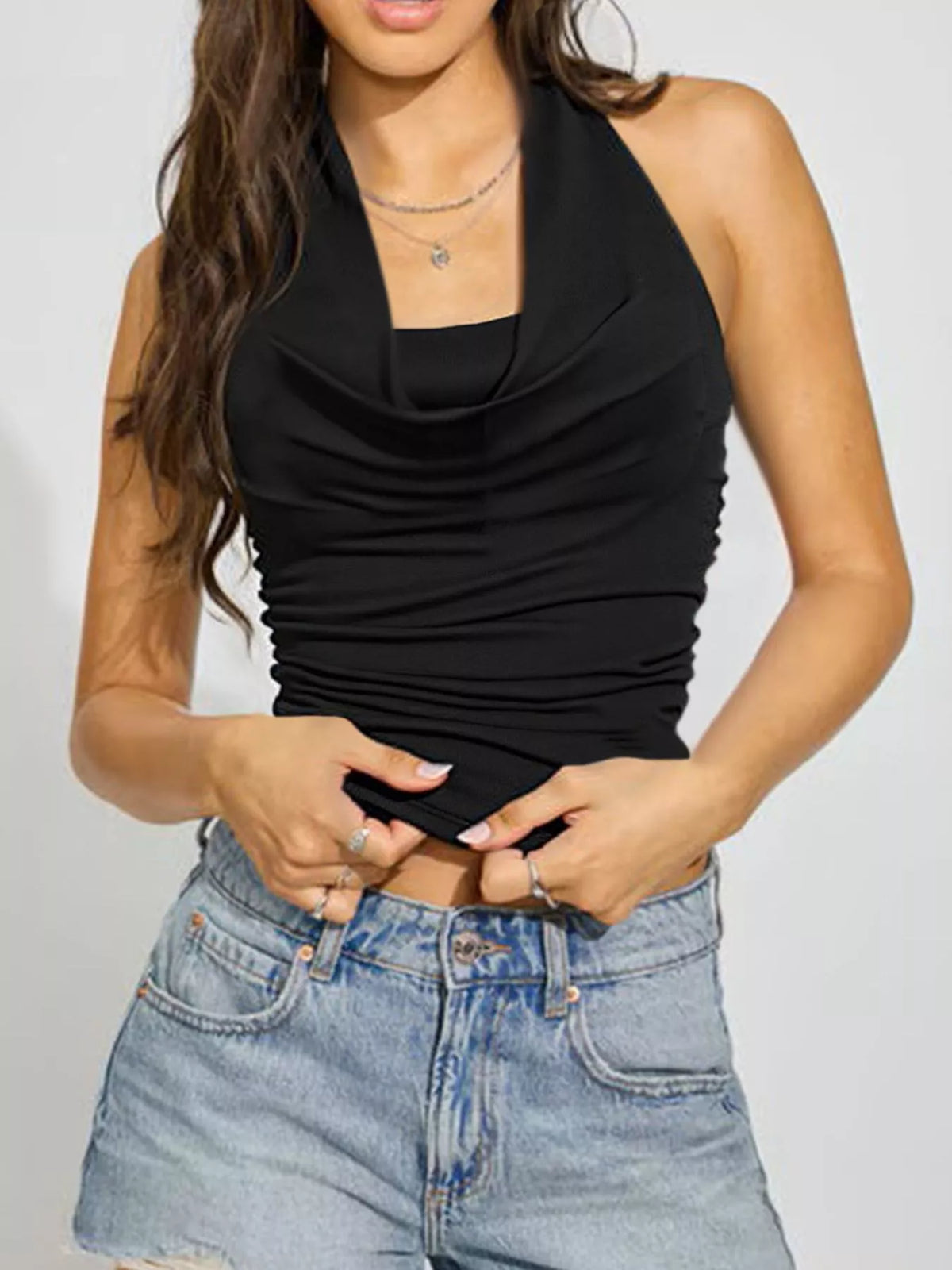 Rynkat linne med halterneck – bild 6