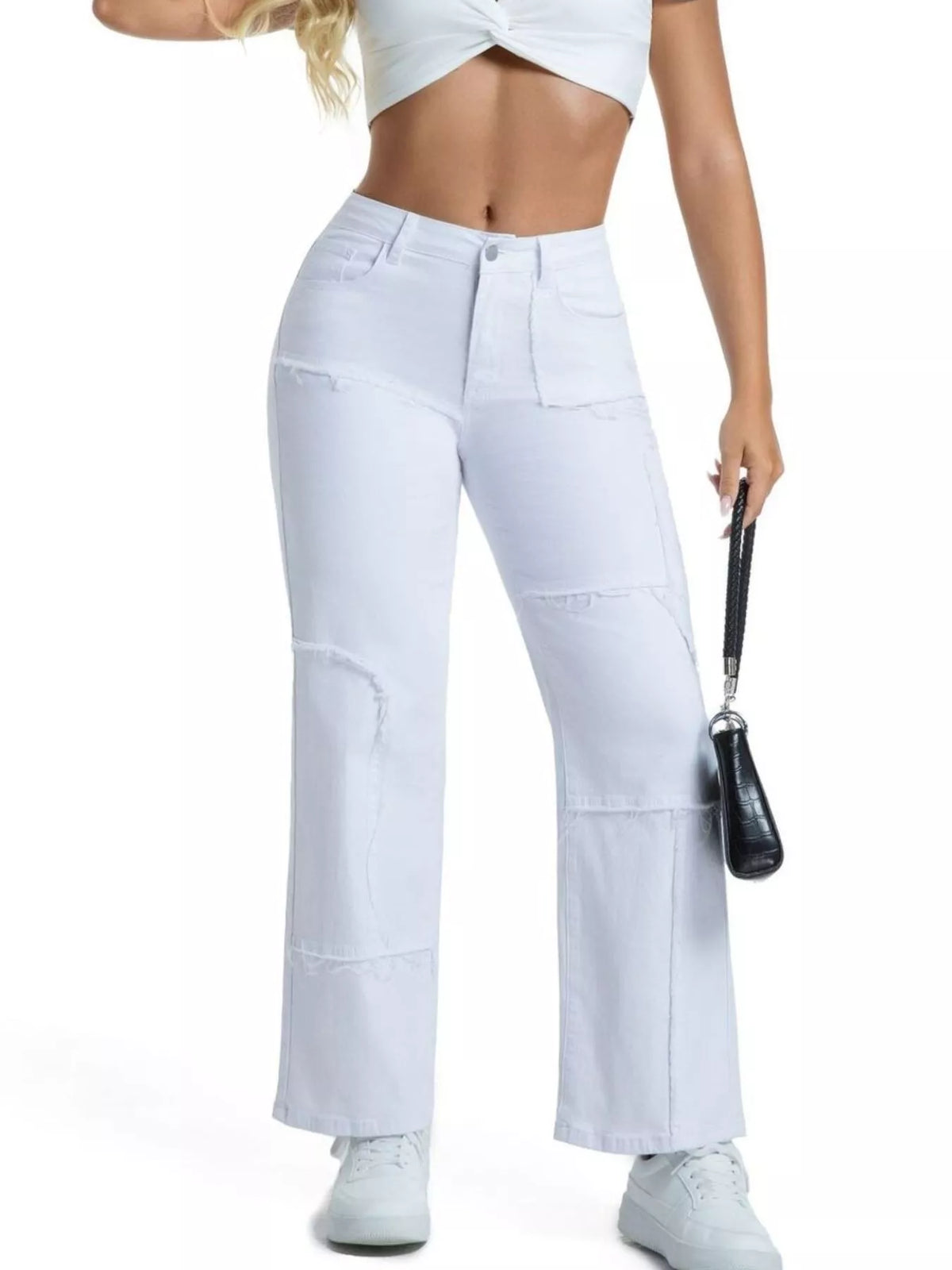 Raka jeans med fransad kant – bild 18