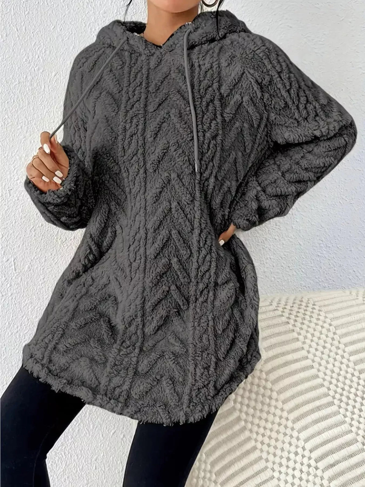 Strukturerad hoodie i fleece – bild 15