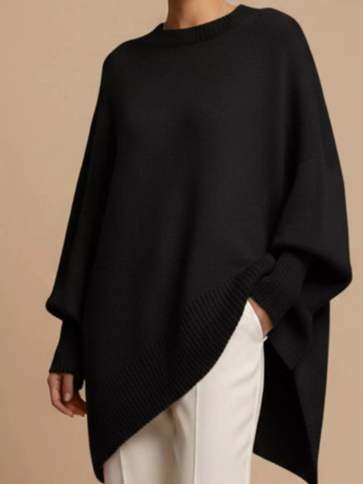 Ribbad oversize tröja med fladdermusärm – bild 8