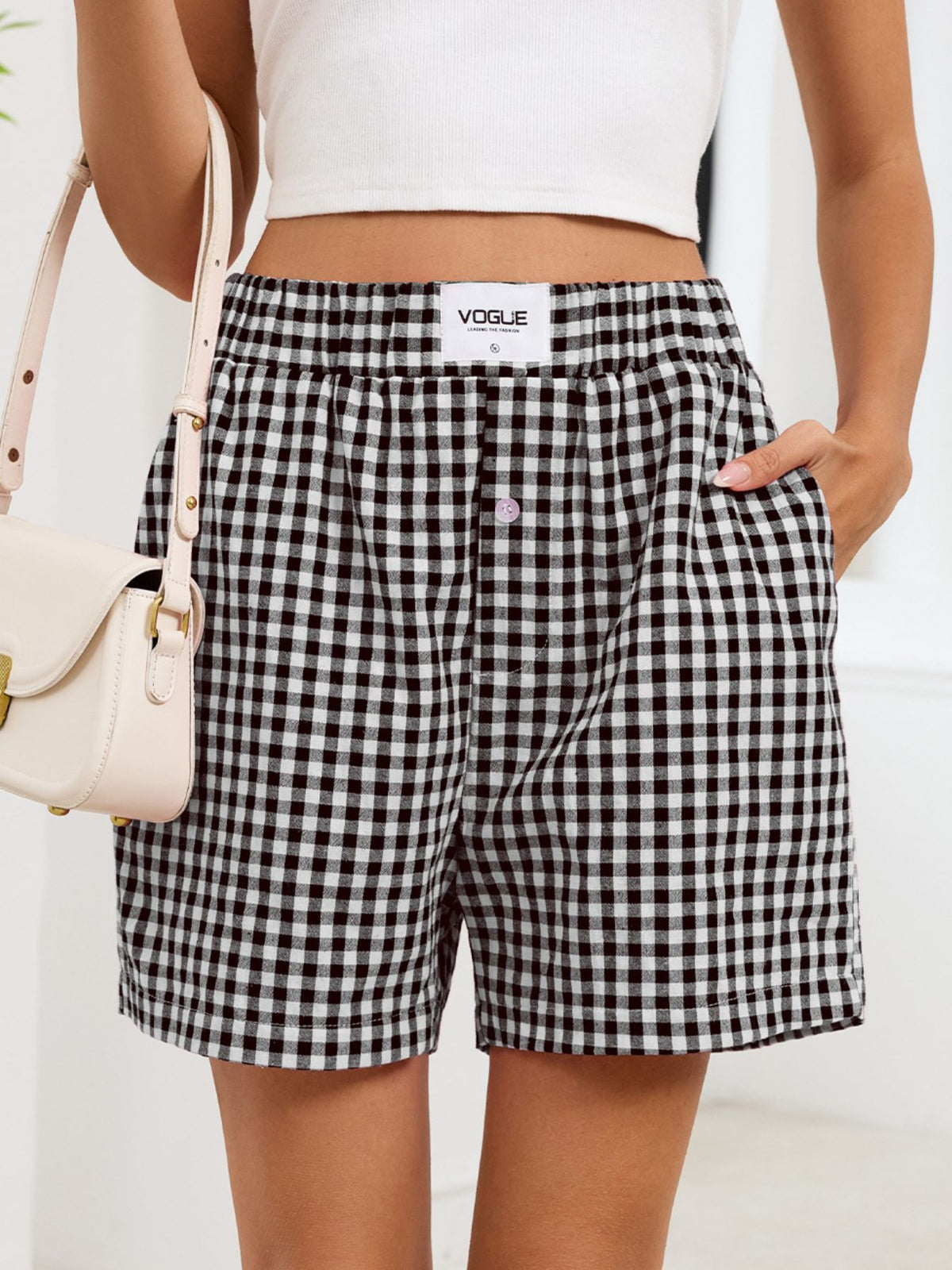 Rutiga shorts med resårmidja – bild 23