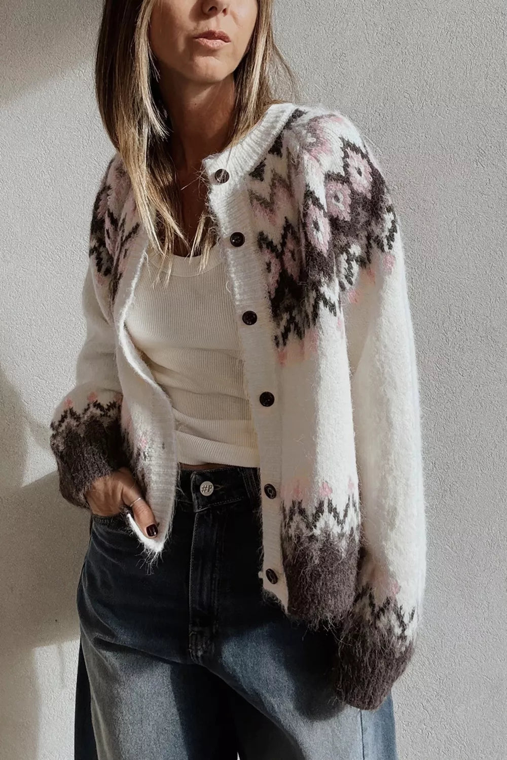 Geometriskt mönstrad cardigan – bild 3