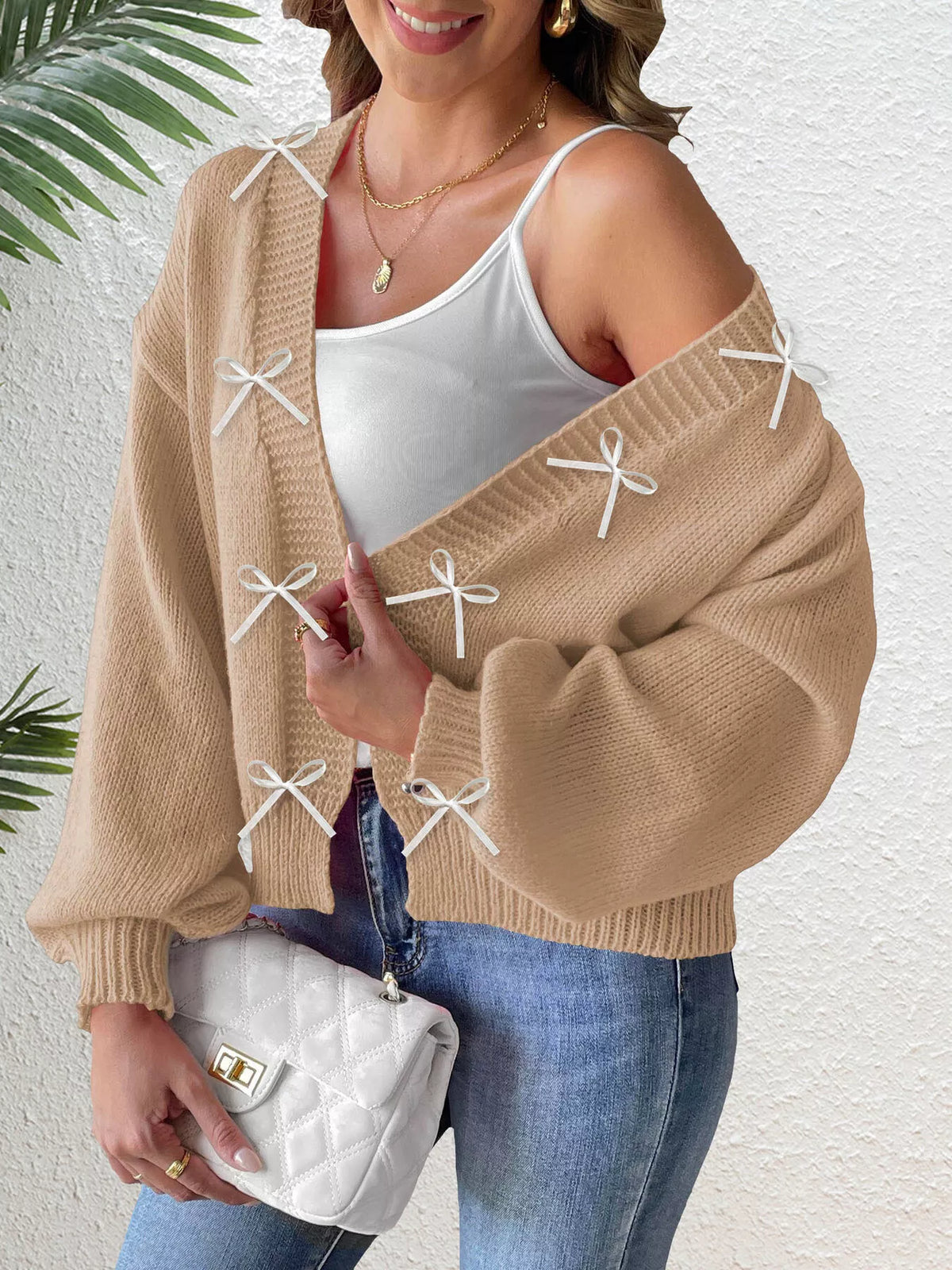 Cardigan med öppen modell och rosett – bild 12