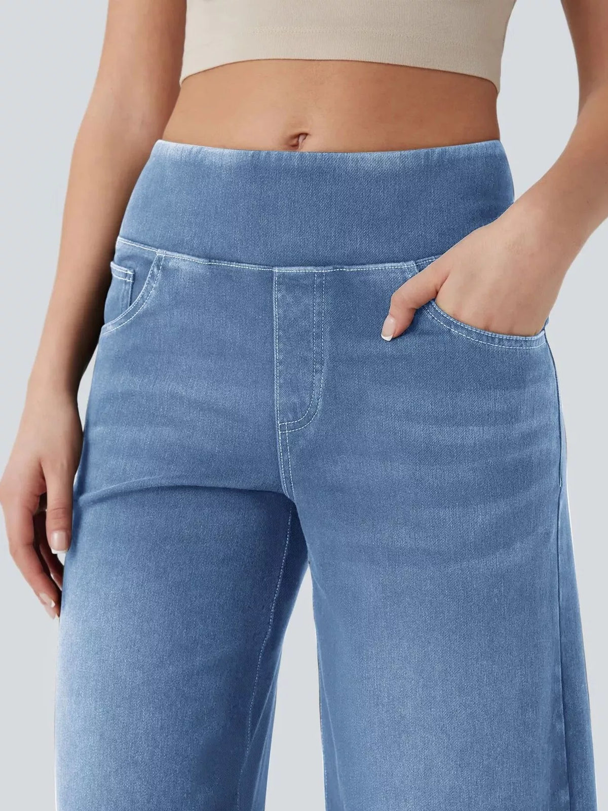 Jeans med pull on-modell och hög midja – bild 7