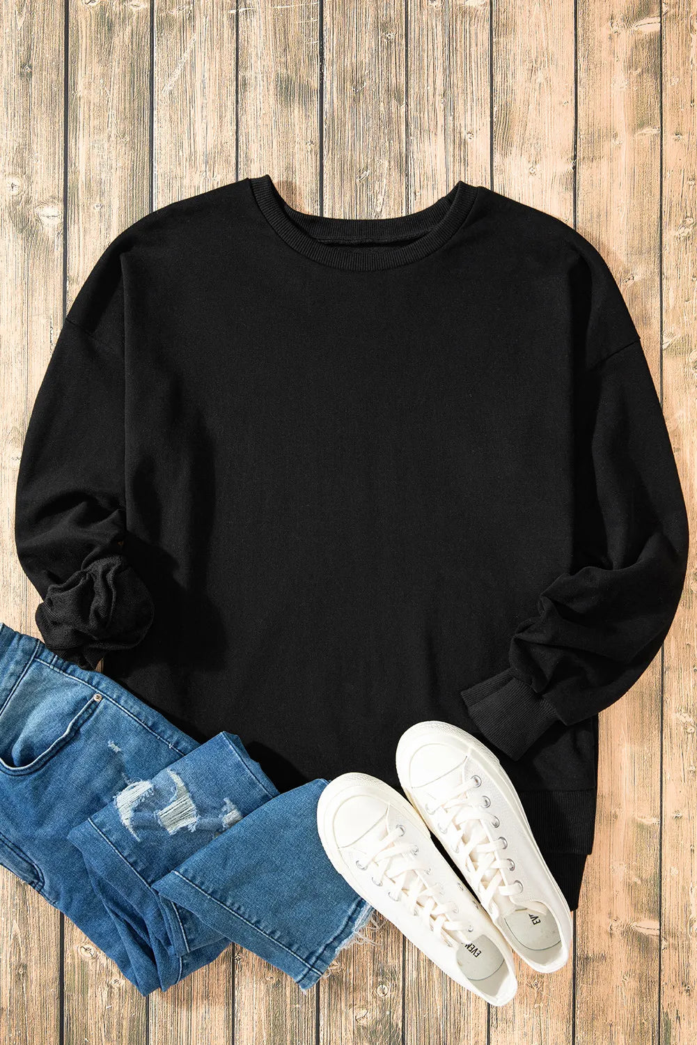 Långärmad sweatshirt med rund halsringning och asymmetrisk nederkant – bild 7