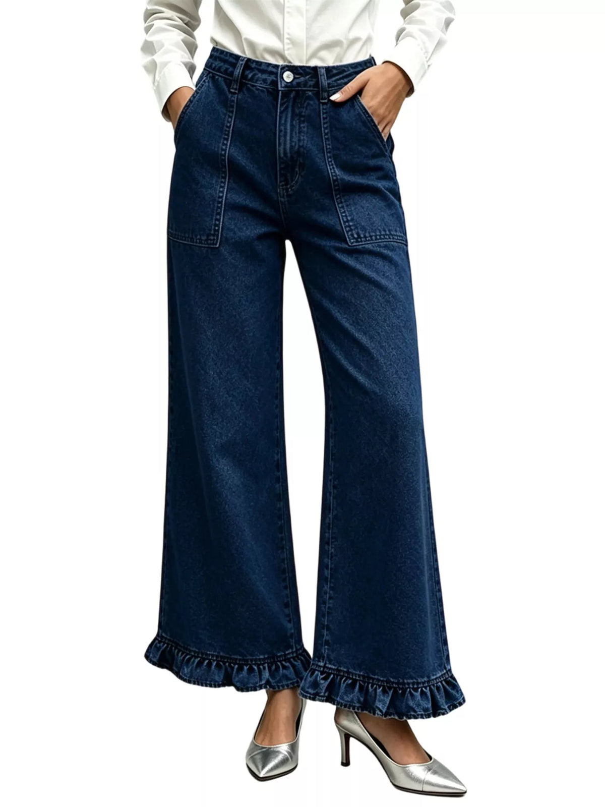 Vida jeans med hög midja och volang – bild 8