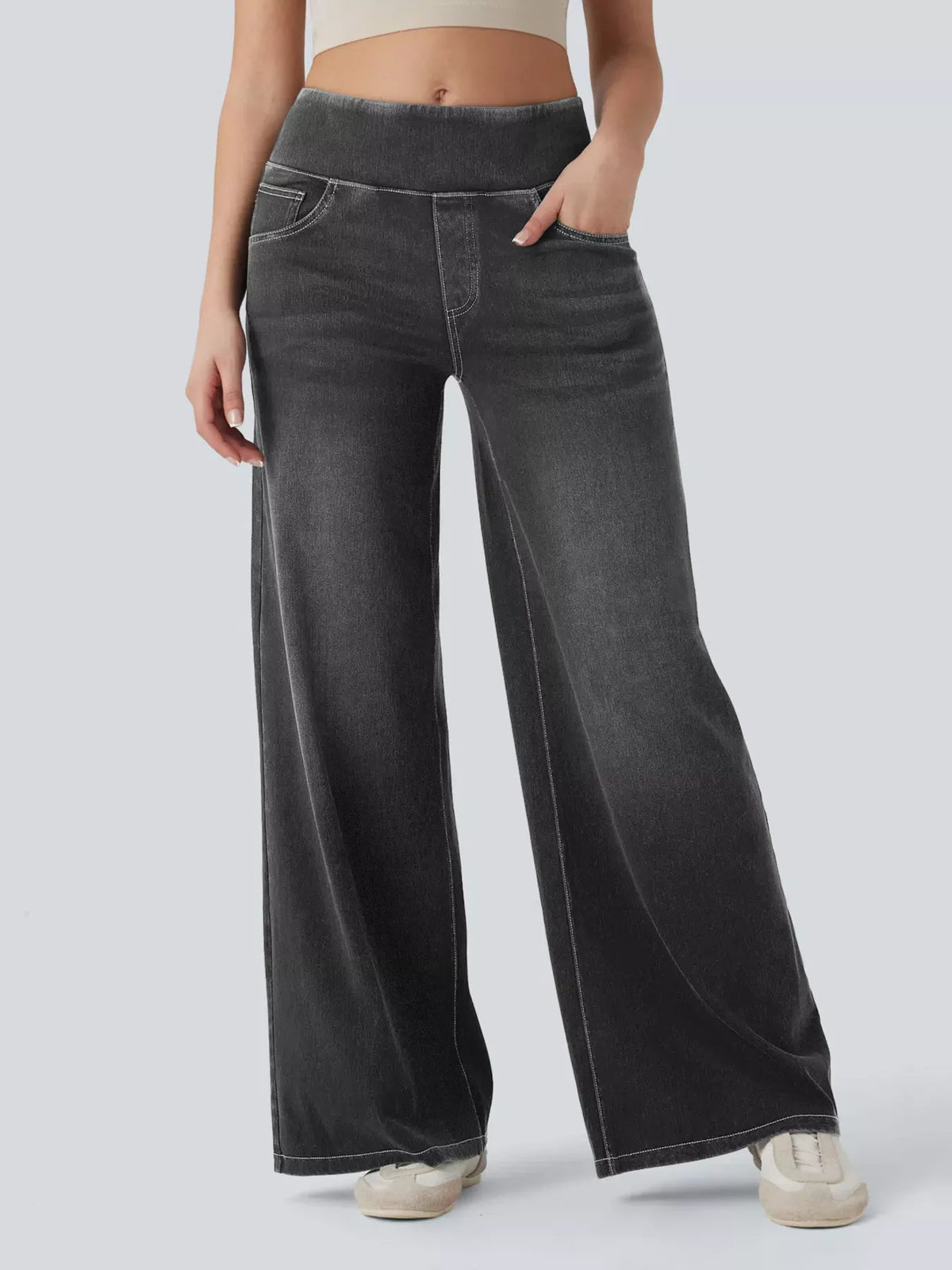Jeans med pull on-modell och hög midja – bild 14