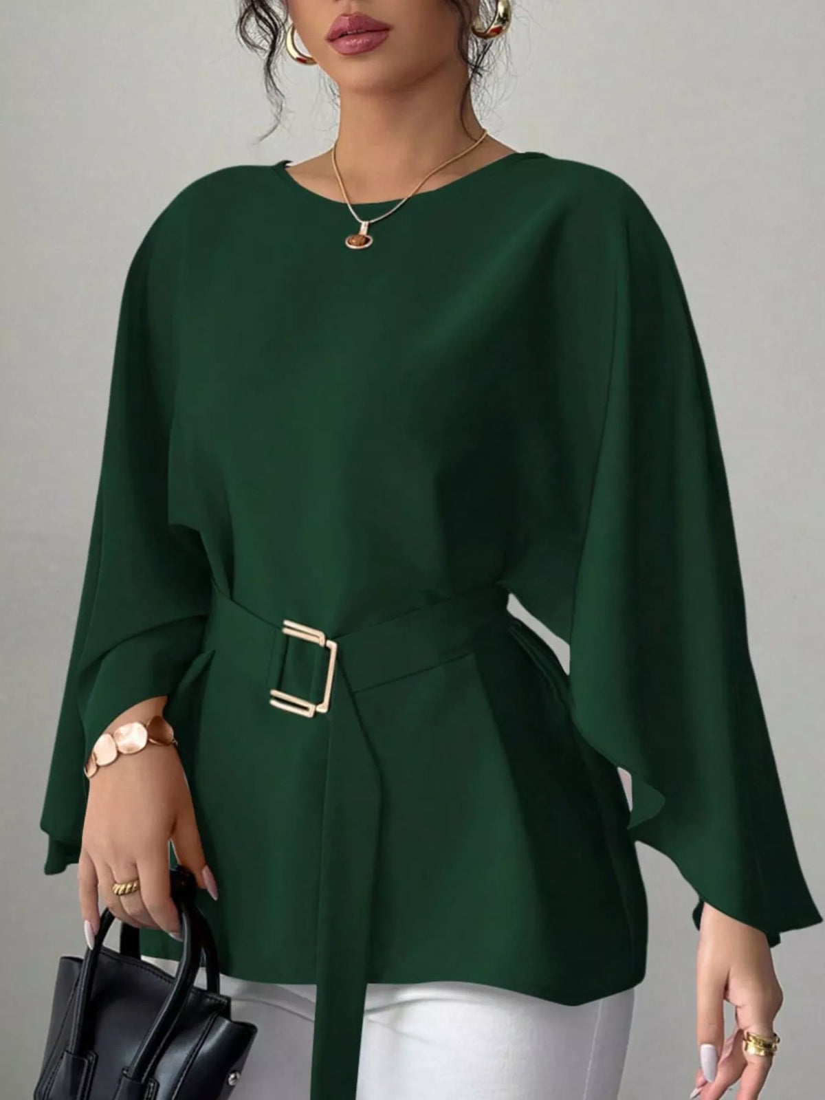 Blus med rund halsringning och fladdermusärm – bild 19