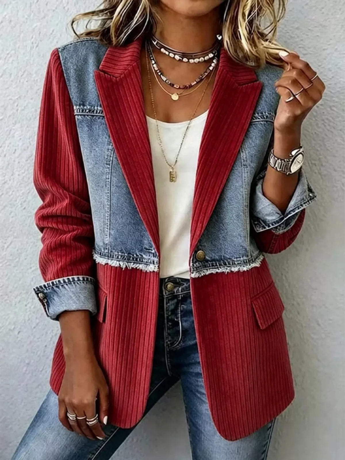 Ribbad blazer i patchwork – bild 13